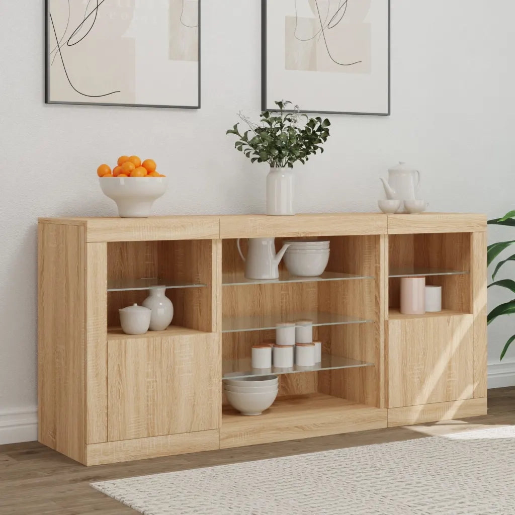 Credenza con Luci LED Rovere Sonoma 142,5x37x67 cm