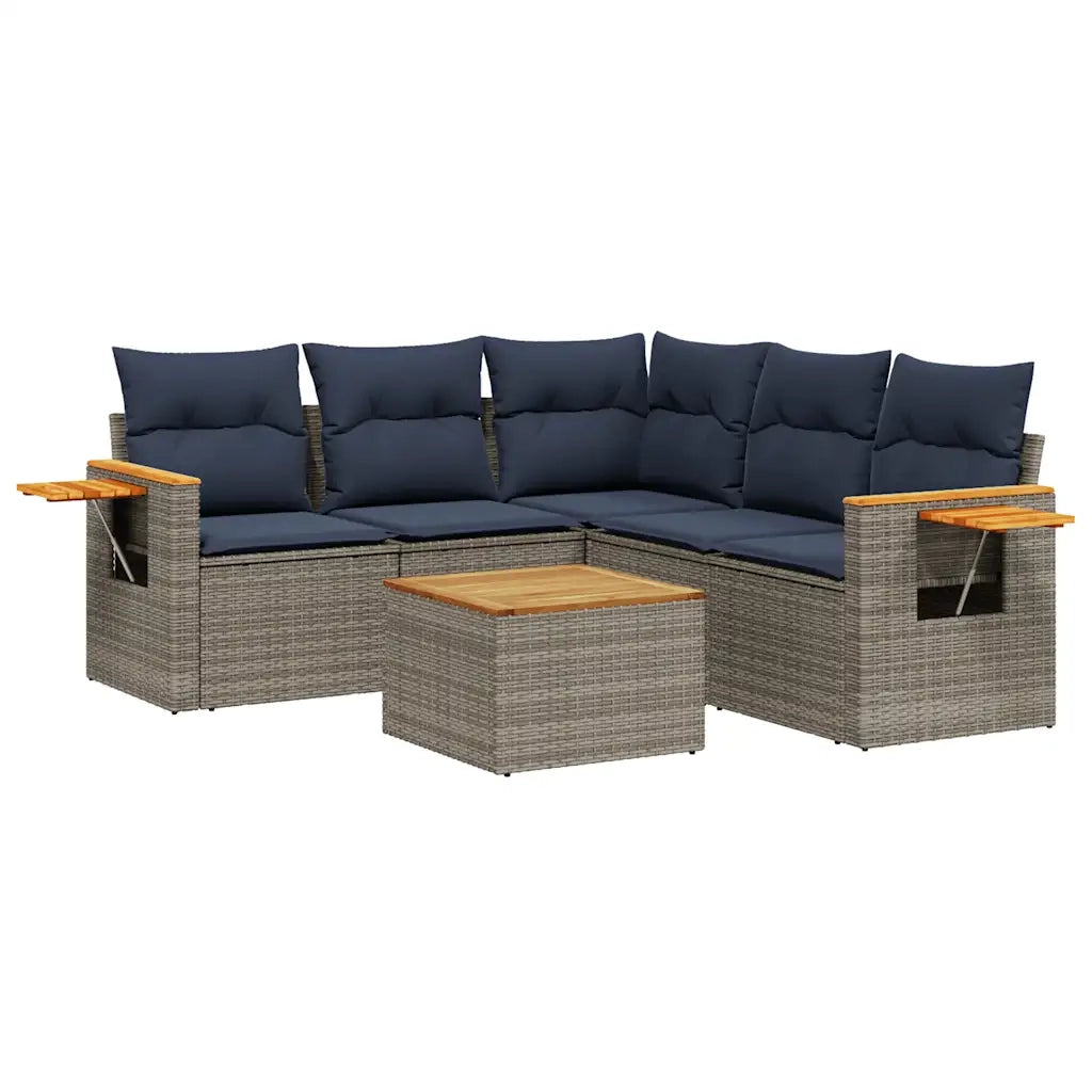 Set Divani da Giardino 6 pz con Cuscini Grigio in Polyrattan 3226810