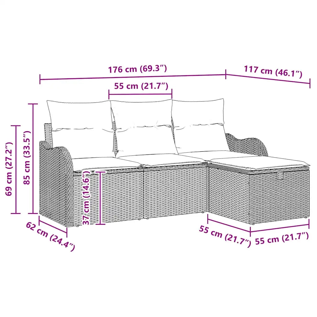 Set Divano da Giardino 4 pcs Beige e Grigio Chiaro polyrattan 3358949