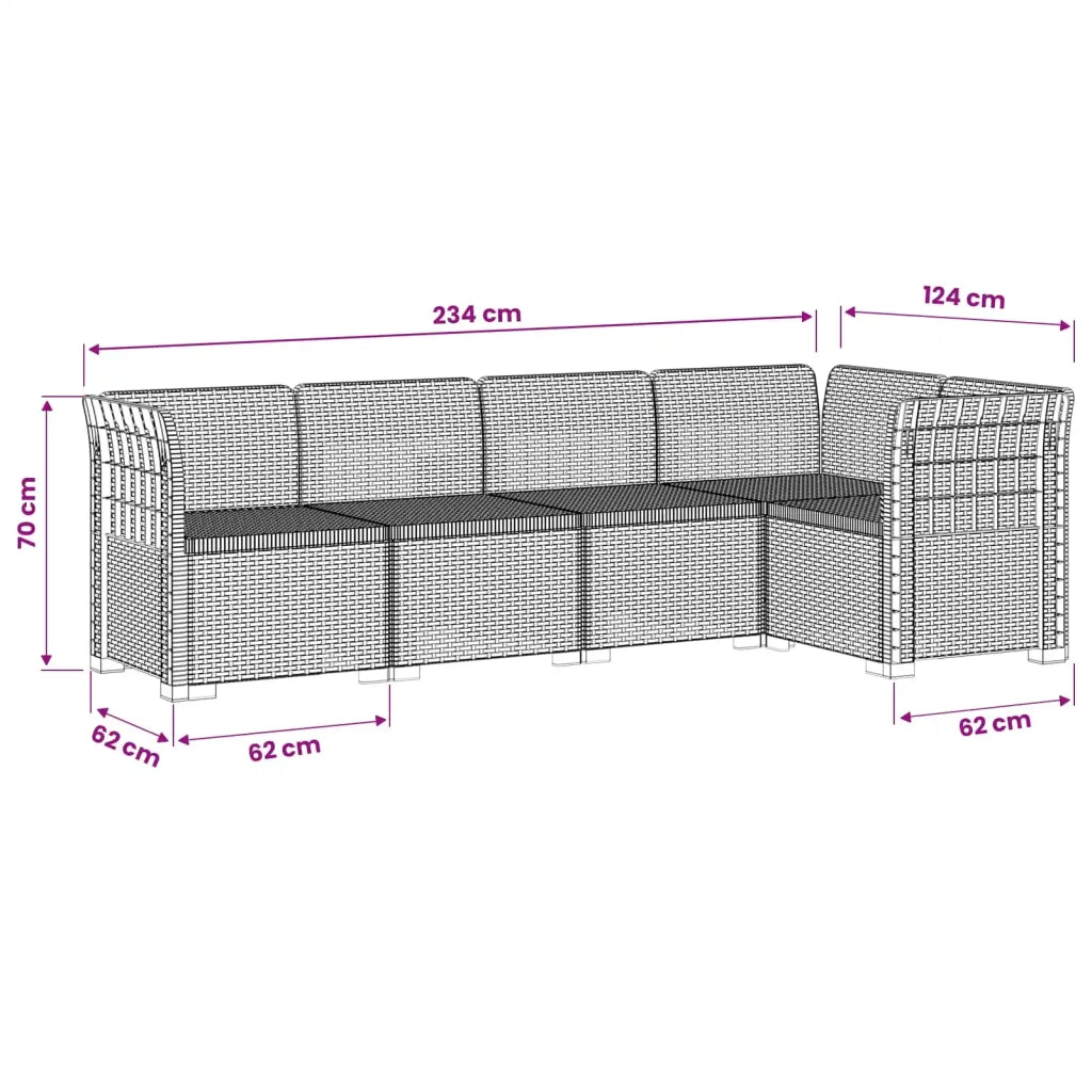 Divano da Giardino 5 Posti Stile Rattan PP Grigio Chiaro 3444033