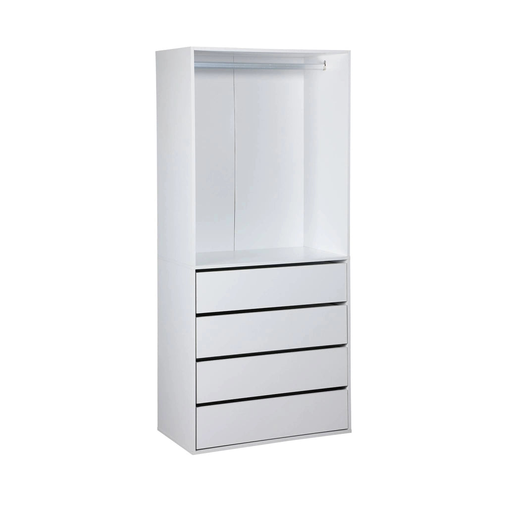 Modulo guardaroba con 4 cassetti e 1 spazio appendiabiti, bianco