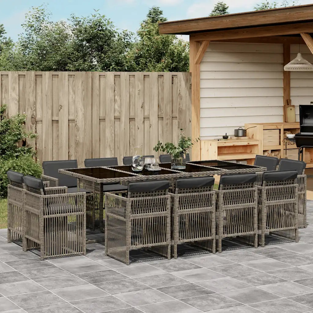 Set da Pranzo da Giardino 13pz con Cuscini Grigio in Polyrattan 3211040