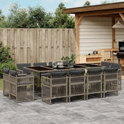 Set da Pranzo da Giardino 13pz con Cuscini Grigio in Polyrattan 3211040