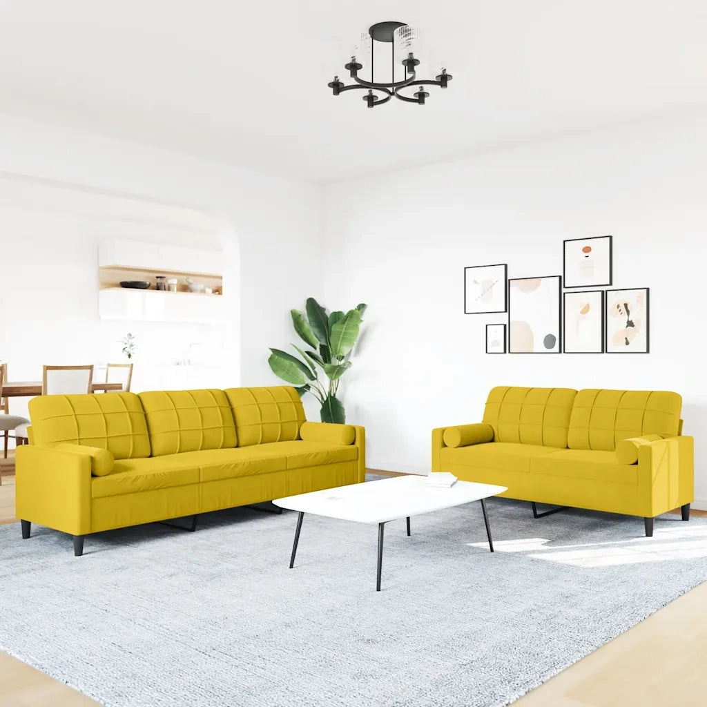 Set di Divani 2 pz con Cuscini e Rinforzi Giallo in Velluto 3278497