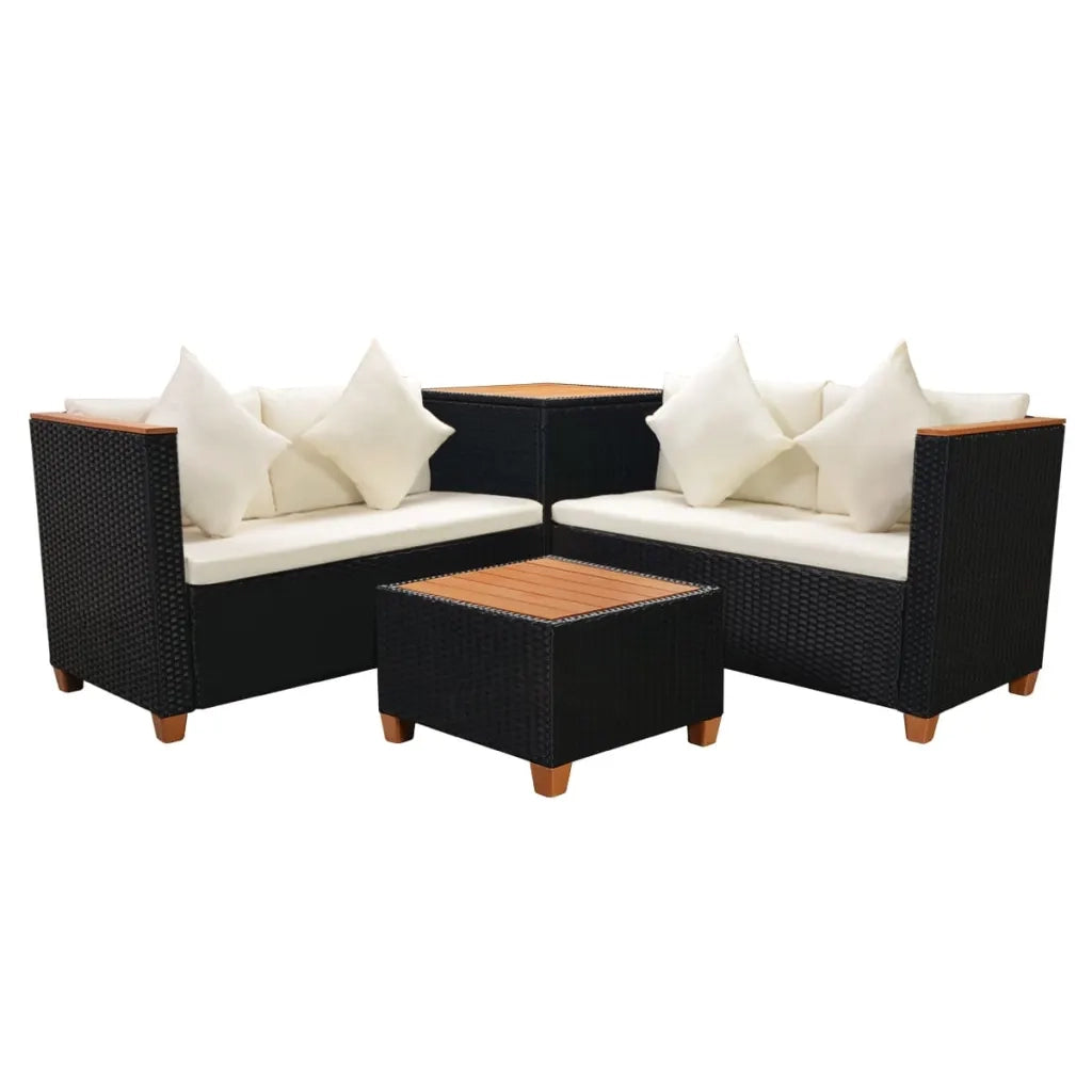 Set Divani da Giardino 4 pz con Cuscini in Polyrattan Nero cod mxl 34803