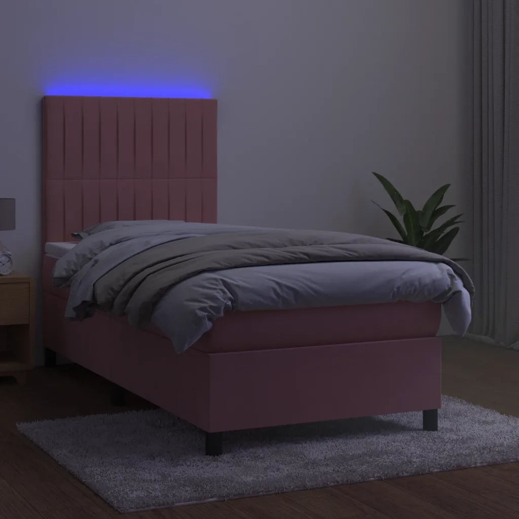 Letto a Molle con Materasso e LED Rosa 80x200 cm in Velluto 3136214