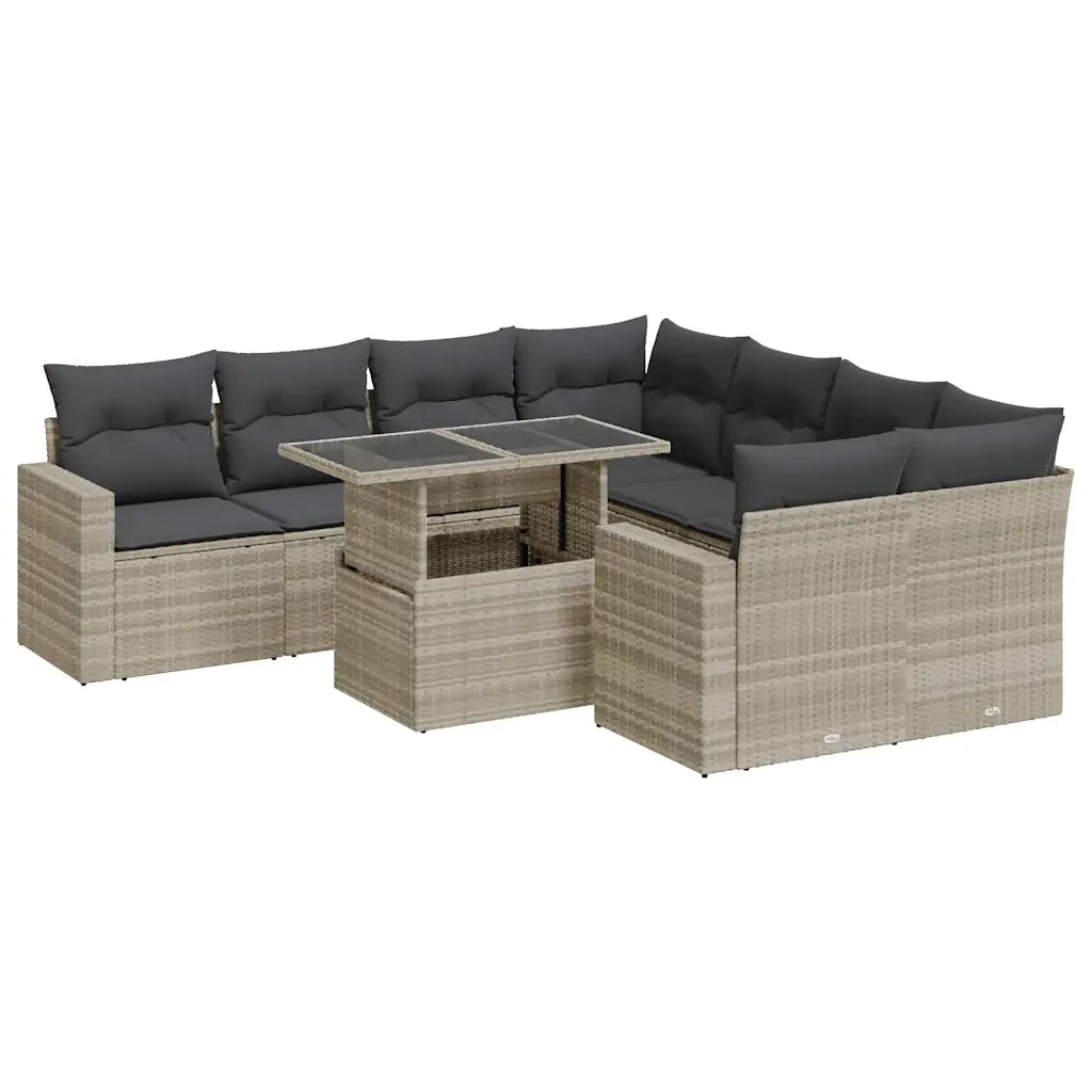 Set Divano da Giardino 9pz con Cuscini Grigio Chiaro Polyrattan 3326293
