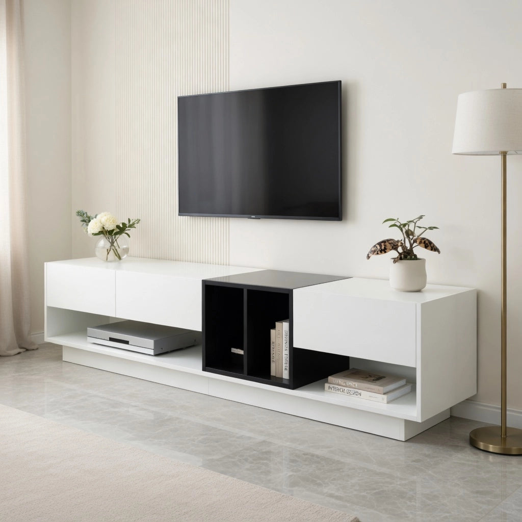 TV-Schrank bianco lucido e nero; truciolato; lunghezza 190 cm
