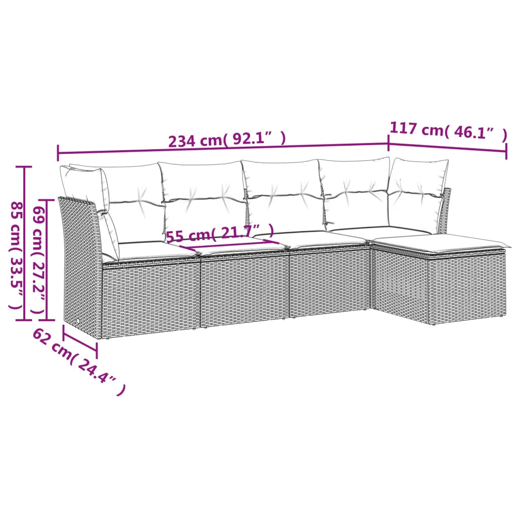 Set Divano da Giardino 5 pz con Cuscini Marrone in Polyrattan 3217563