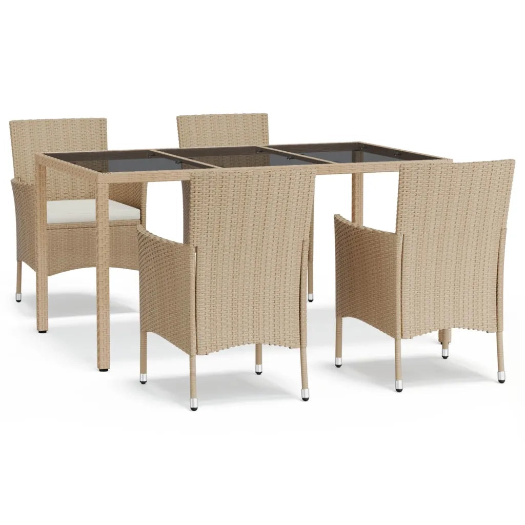 Set da Pranzo da Giardino 5 pz con Cuscini Beige in Polyrattan 3187350