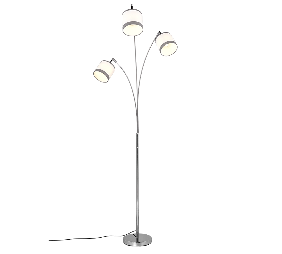Piantana 3 paralumi, metallo, cromato e bianco/grigio, H 185 cm, Davos