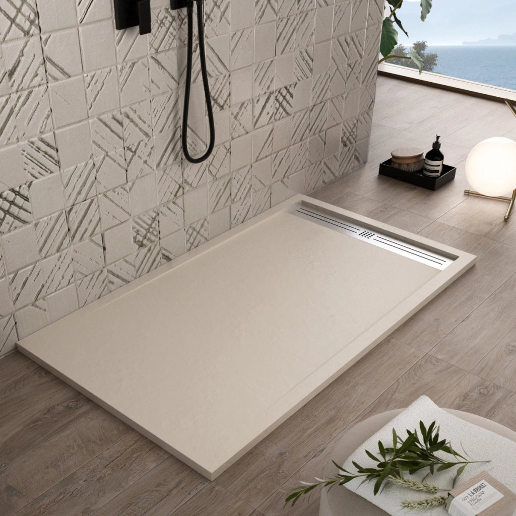 Piatto doccia in marmoresina crema effetto pietra cemento relax, misura 70x160