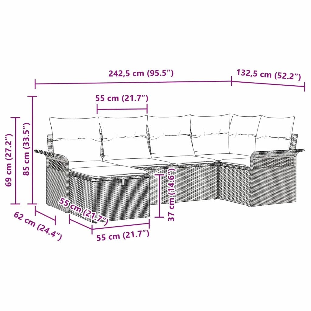 Set Divano da Giardino 6 pcs Marrone e Rosso polyrattan 3358883