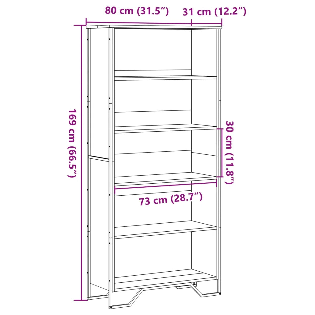 Libreria Nera 80x31x169 cm in Truciolato 3295312