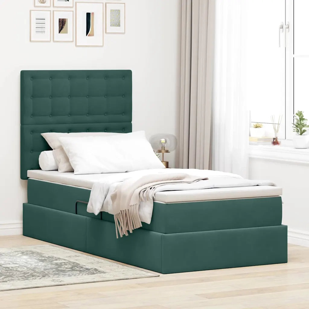 Letto con contenitore e materasso Verde Scuro 90 x 190 cm