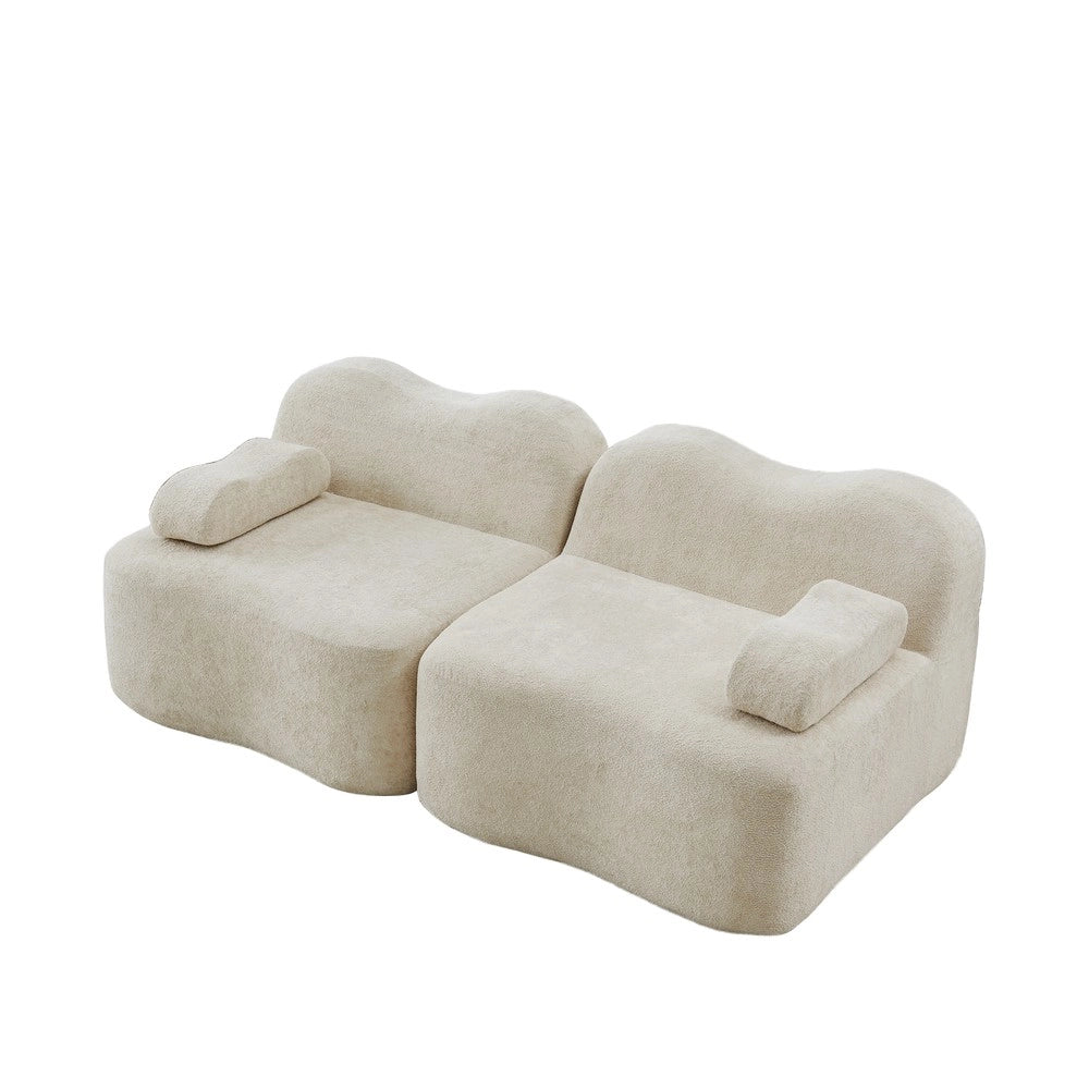 Divano Modulare 2 Posti con Cuscini e Braccioli ¨C Xylo ¨C Beige, Tessuto Morbido