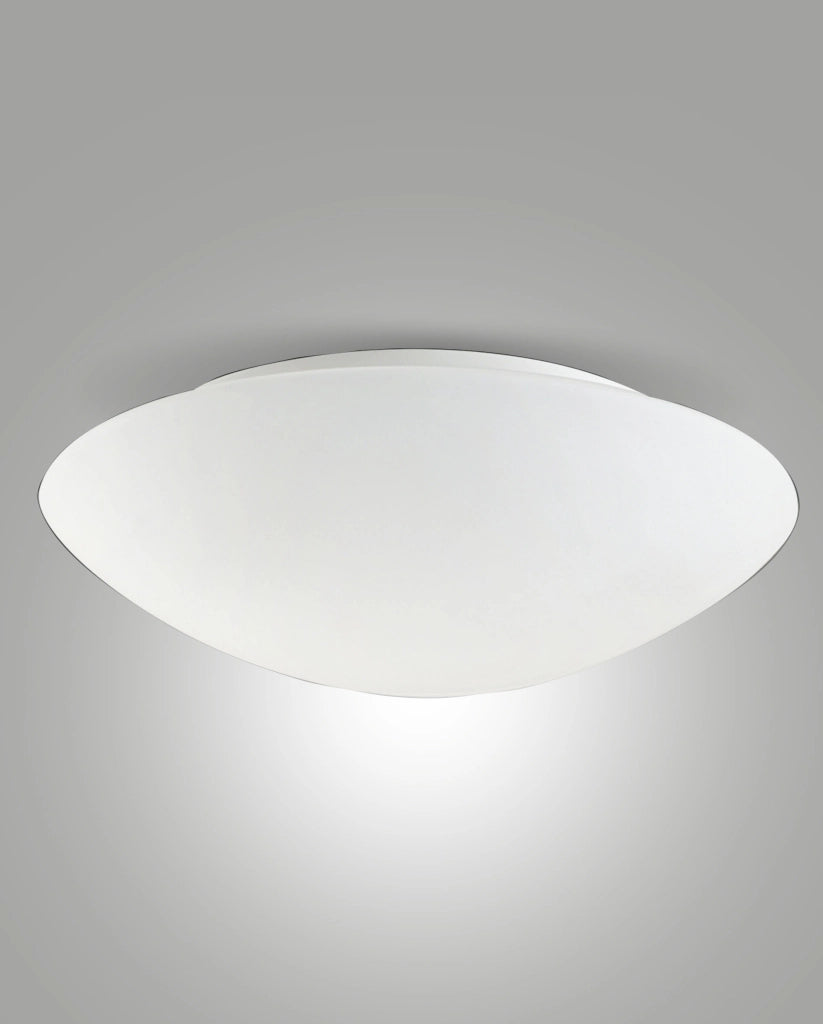 Plafoniera Pandora E27 2x75W in metallo e vetro soffiato bianco, Diametro 460mm, compatibile Smart Luce - Fabas Luce