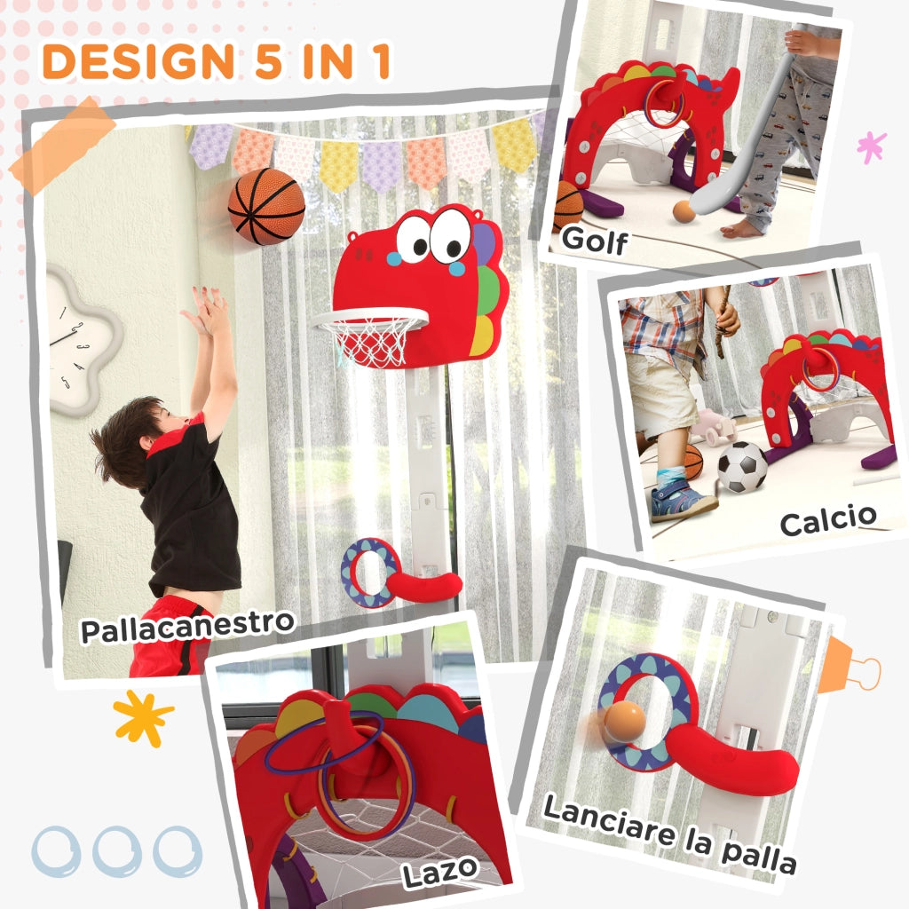 Cestino da Basket per Bambini 5 in 1 con Altezza Regolabile ¨C Minimal ¨C Rosso