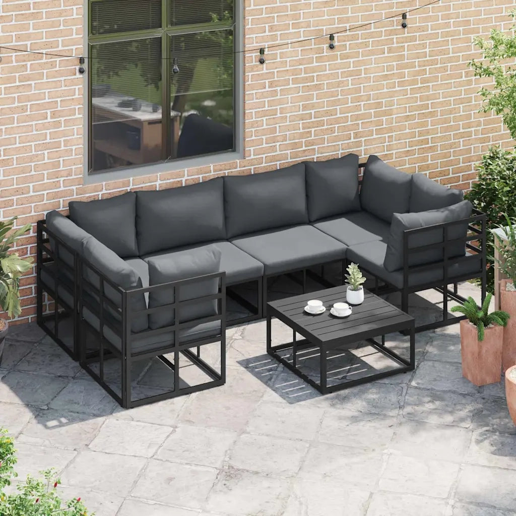 Set Divano da Giardino con cuscino 6 pcs Nero Alluminio 3378944