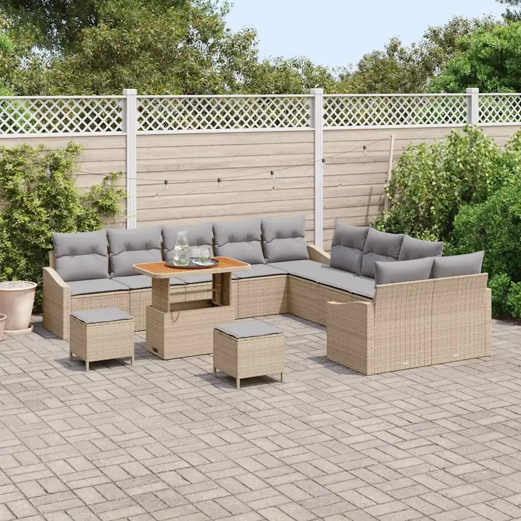 Set Divano da Giardino con cuscino 13 pcs Beige polyrattan