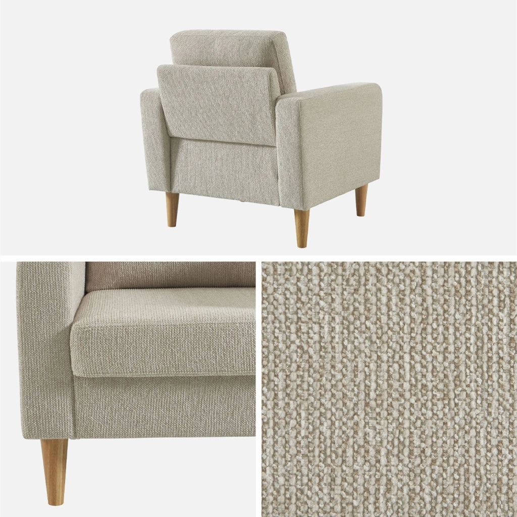 Poltrona in legno di hevea e ciniglia, beige
