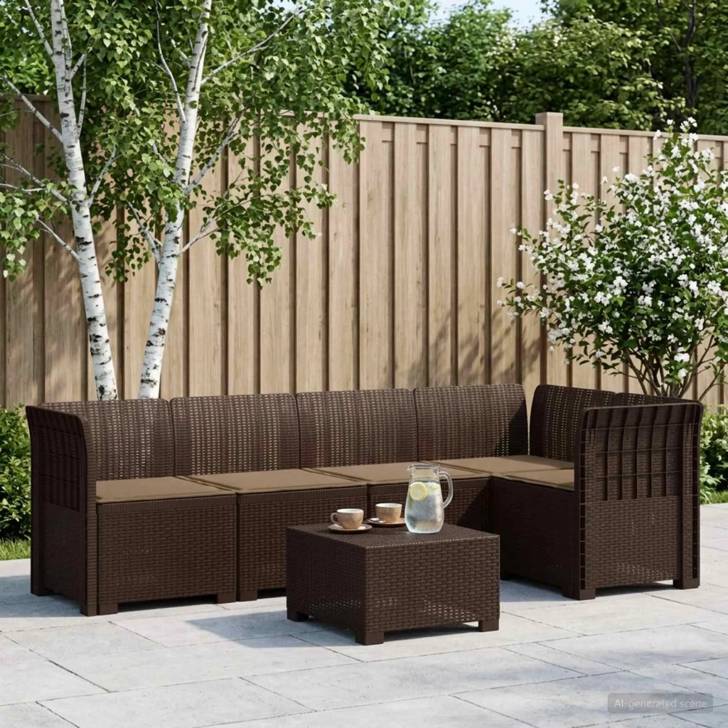 Divano da Giardino 5 Posti con Cuscini Stile Rattan PP Marrone 3444040