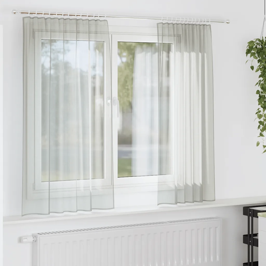Tende in Voile con Tasche per Aste 2 pz Grigio Chiaro 4102206