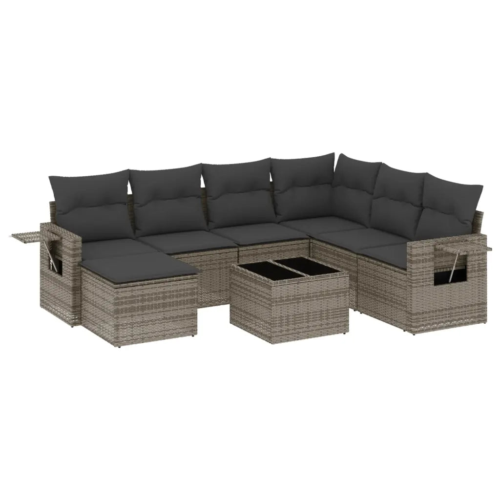 Set Divano da Giardino 8 pz con Cuscini Grigio in Polyrattan