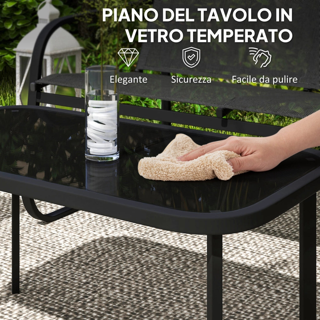 Set Giardino 2 Divani 2 Posti 2 Poltrone Tavolino Caff¨¨ Vetro ¨C Zephmum ¨C Nero
