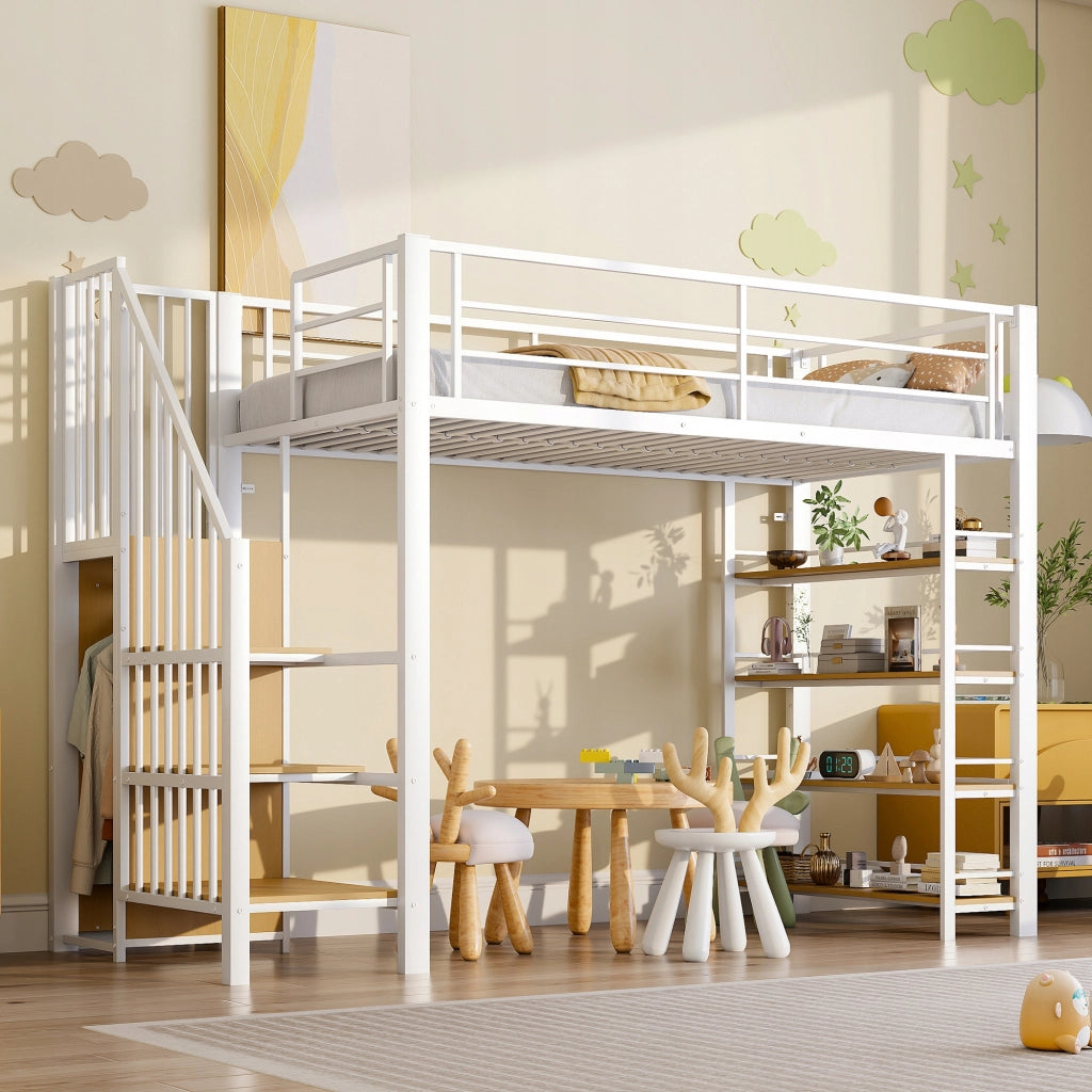Letto a castello 90x200 - Xylo - Bianco con scala