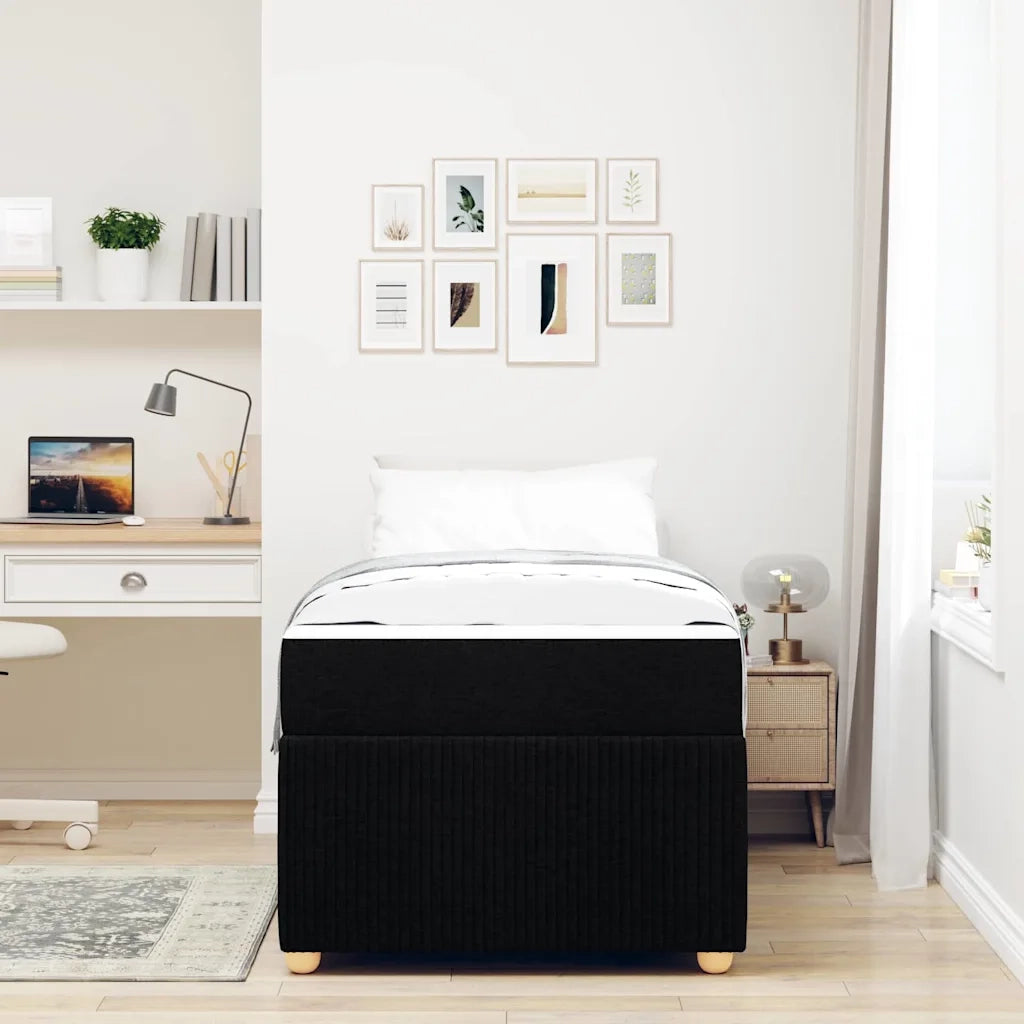 Letto singolo | Letto per adulti | Struttura del letto con materasso Nero 90 x 200 cm Tessuto