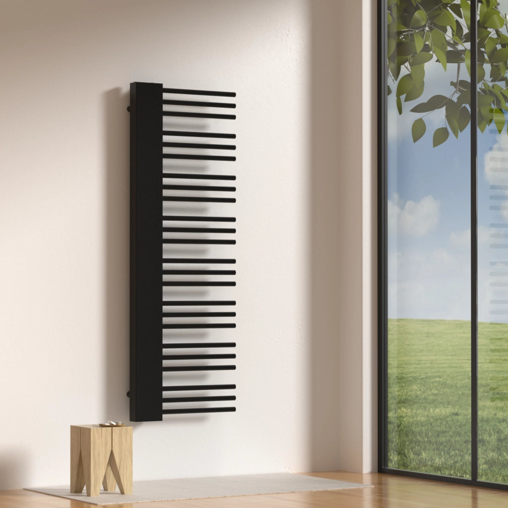 Scalda Asciugamani da Parete Kviteseid Scaldasalviette ad Acqua Calda 146x45 cm 558 W Nero [neu.haus]