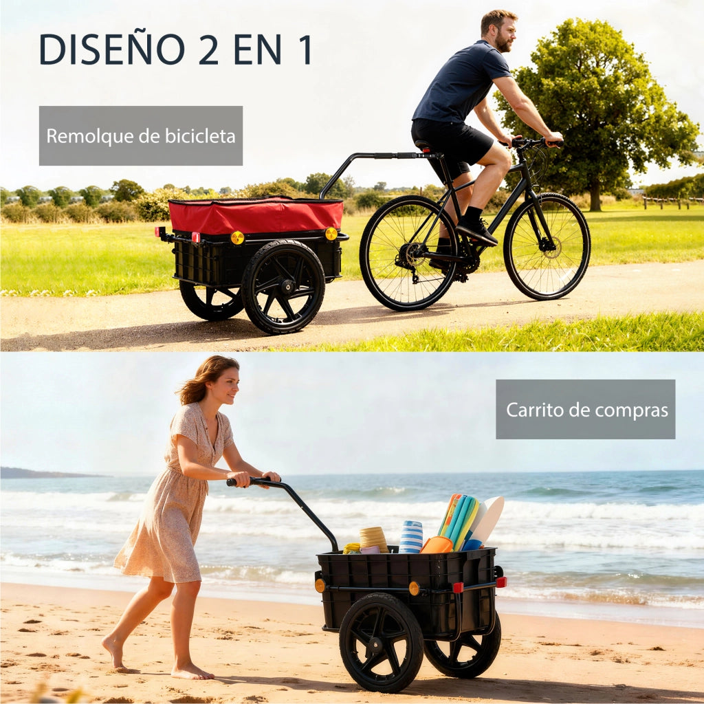 Rimorchio per Bicicletta ¨C Xylo ¨C Copertura Oxford Riflettente Telaio Acciaio 40kg 144x59x80cm Rosso Nero