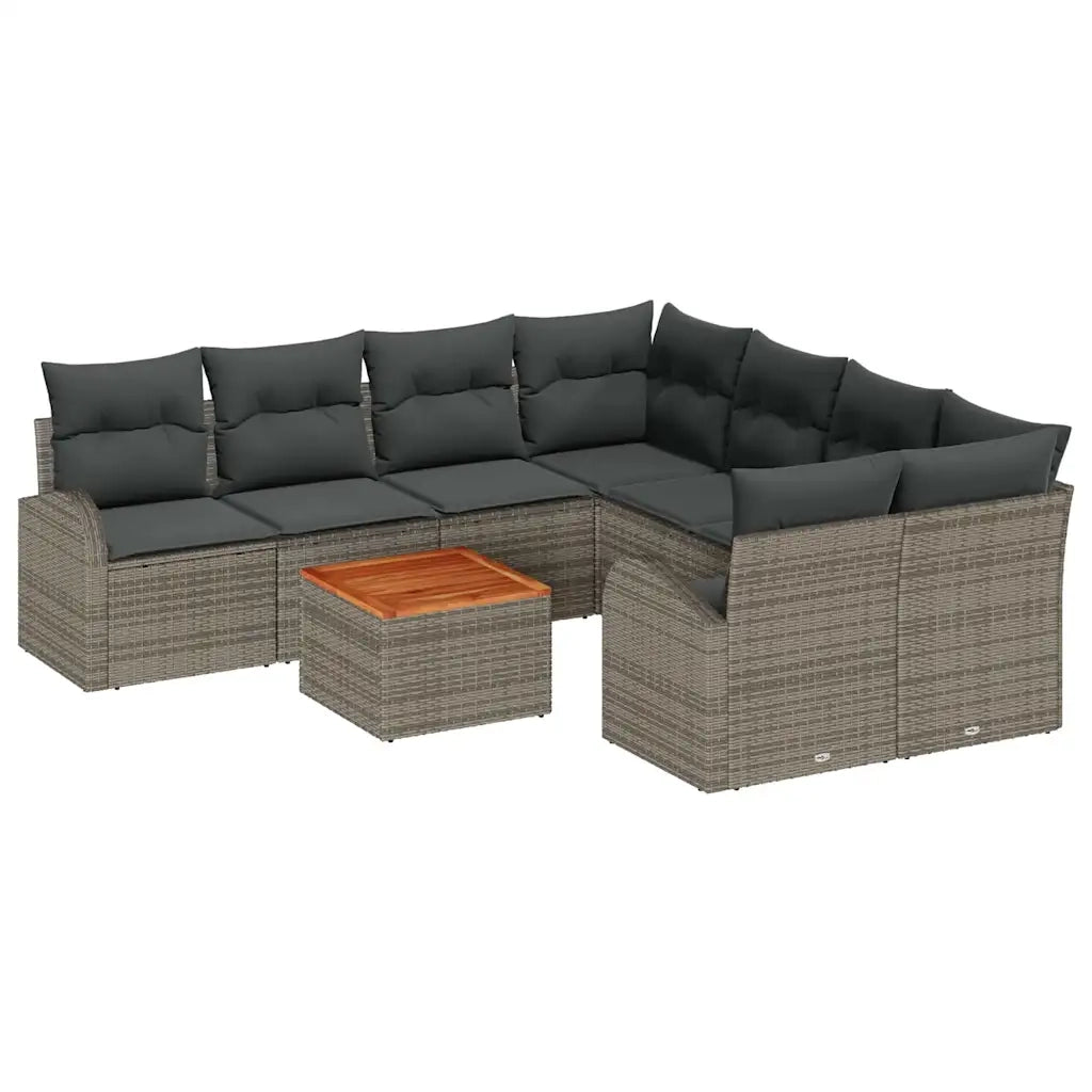 Set Divano da Giardino 9 pcs Grigio polyrattan