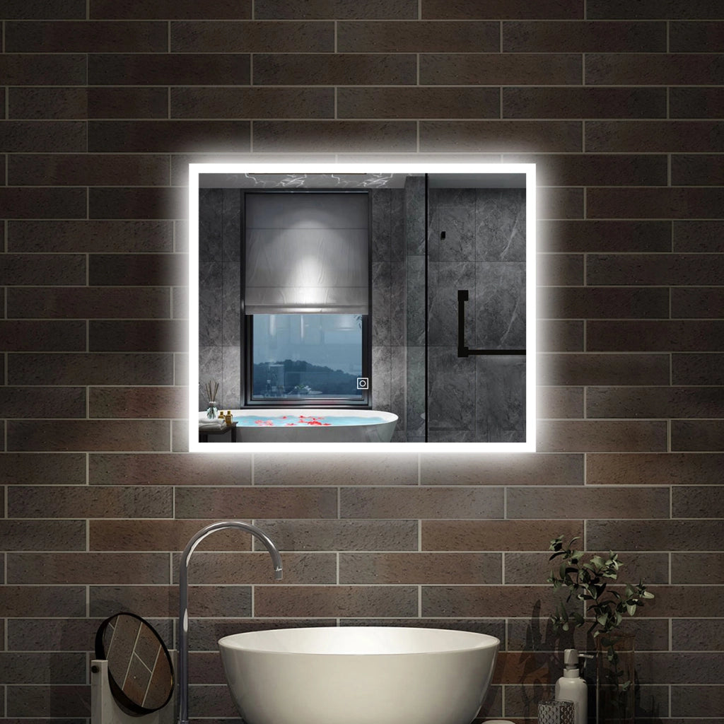 specchio rettangolare 90x70 cm con luce led, antiappannamento e touch