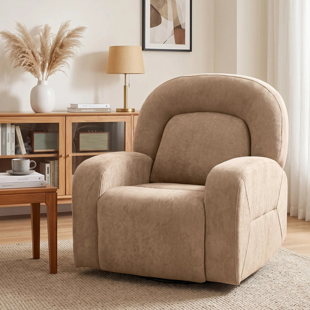 Poltrona Relax Reclinabile Girevole ¨C Minimal ¨C Tessuto Velluto Khaki