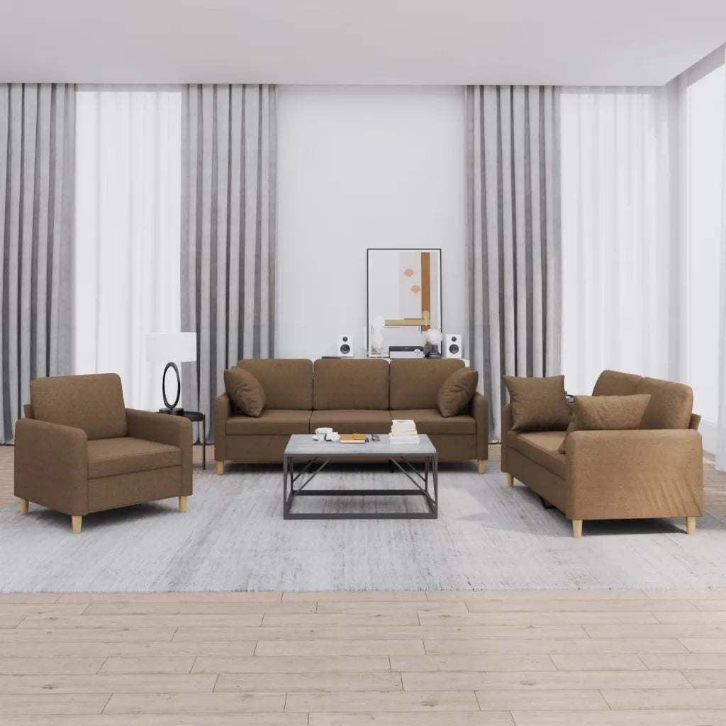 Set di Divani 3 pz con Cuscini Marrone in Tessuto 3202073