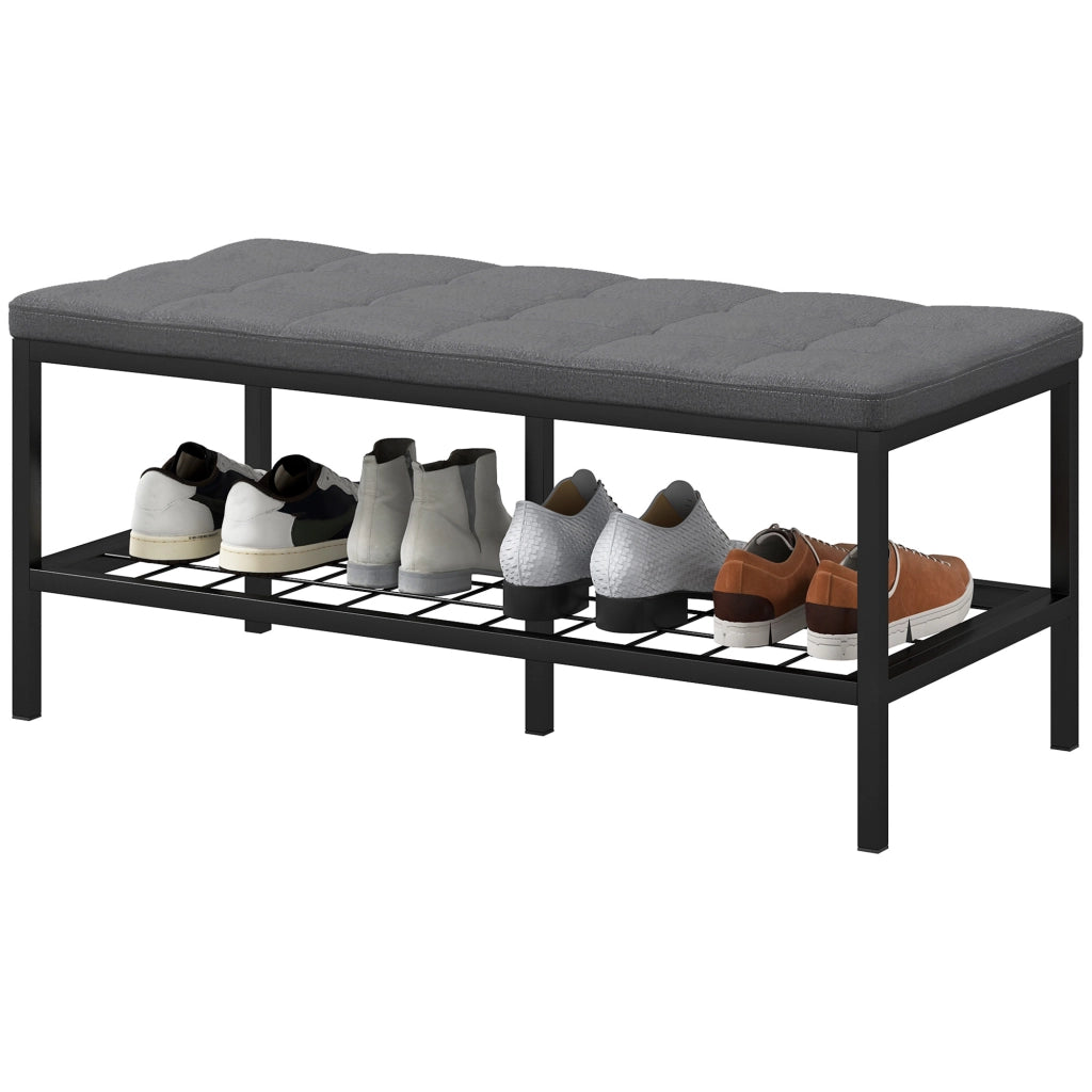 Panca con cuscino, scarpiera e ripiano ¨C Minimal ¨C Grigio, 90x41x40cm