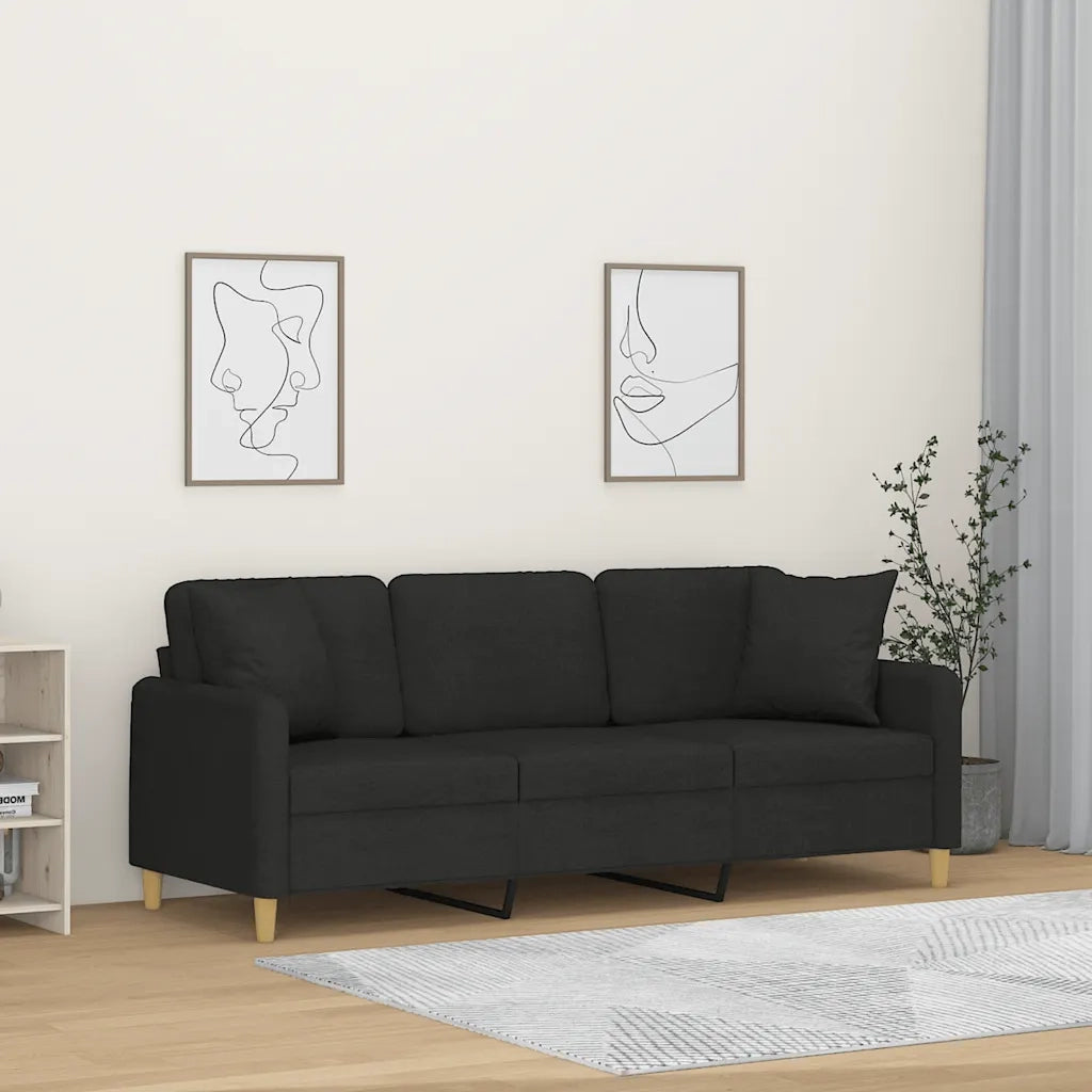 Divano | Divano da soggiorno | Sofa a 3 Posti con Cuscini Nero 180 cm in Tessuto