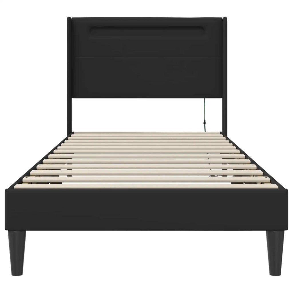 Letto singolo | Letto per adulti | Struttura del letto con strisce LED Nero 90 x 190 cm Similpelle