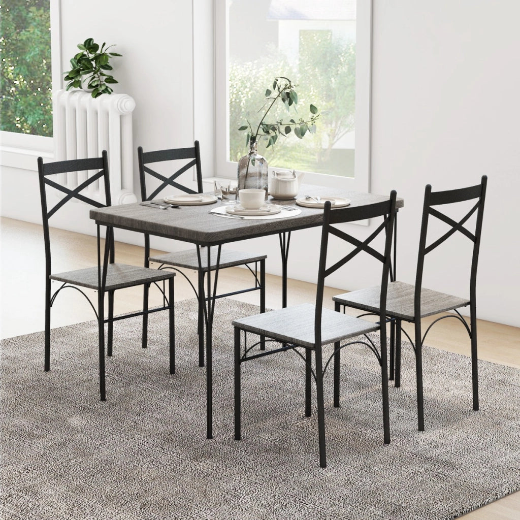 Set da tavolo da pranzo 5 pezzi, Tavolo da pranzo rettangolare moderno con 4 sedie con telaio in metallo Grigio-Tavoli e sedie da pranzo