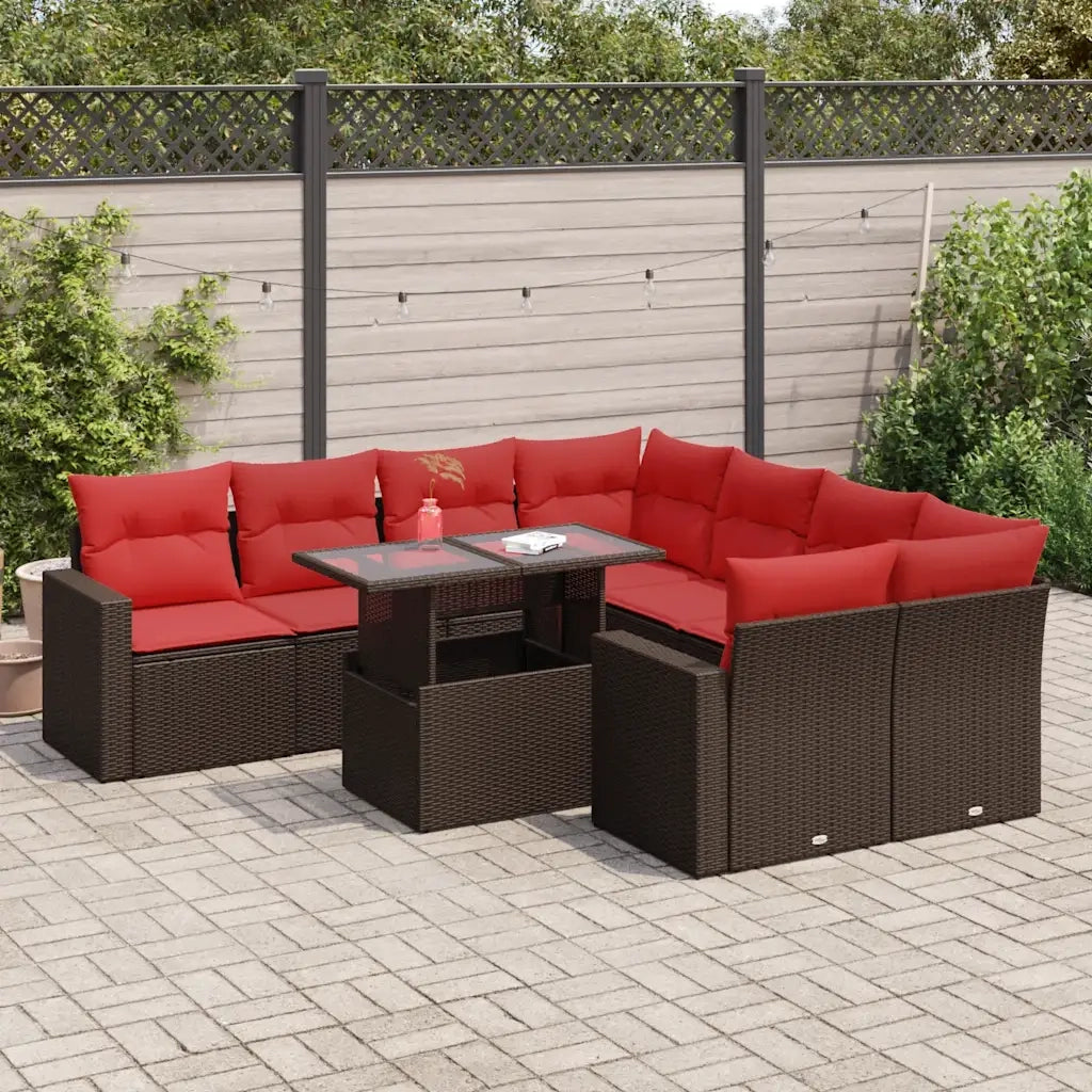 Set Divani Giardino 9 pz con Cuscini Marrone Polyrattan Acacia 3326295