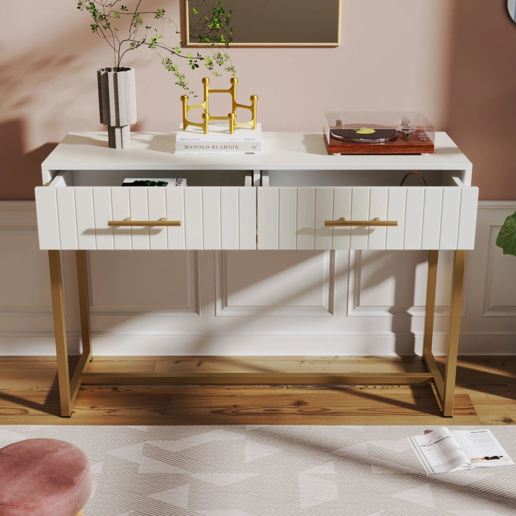 TOELETTA 100x45x75 cm Bianca con 2 Cassetti e base in metallo