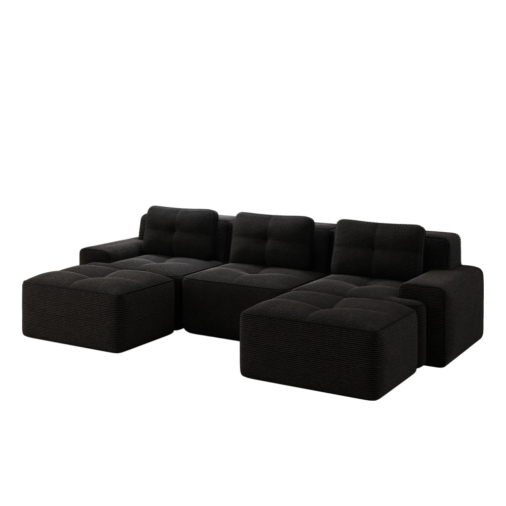 Divano modulare a forma di U - Zephmum - 3 posti, velluto, nero, senza montaggio