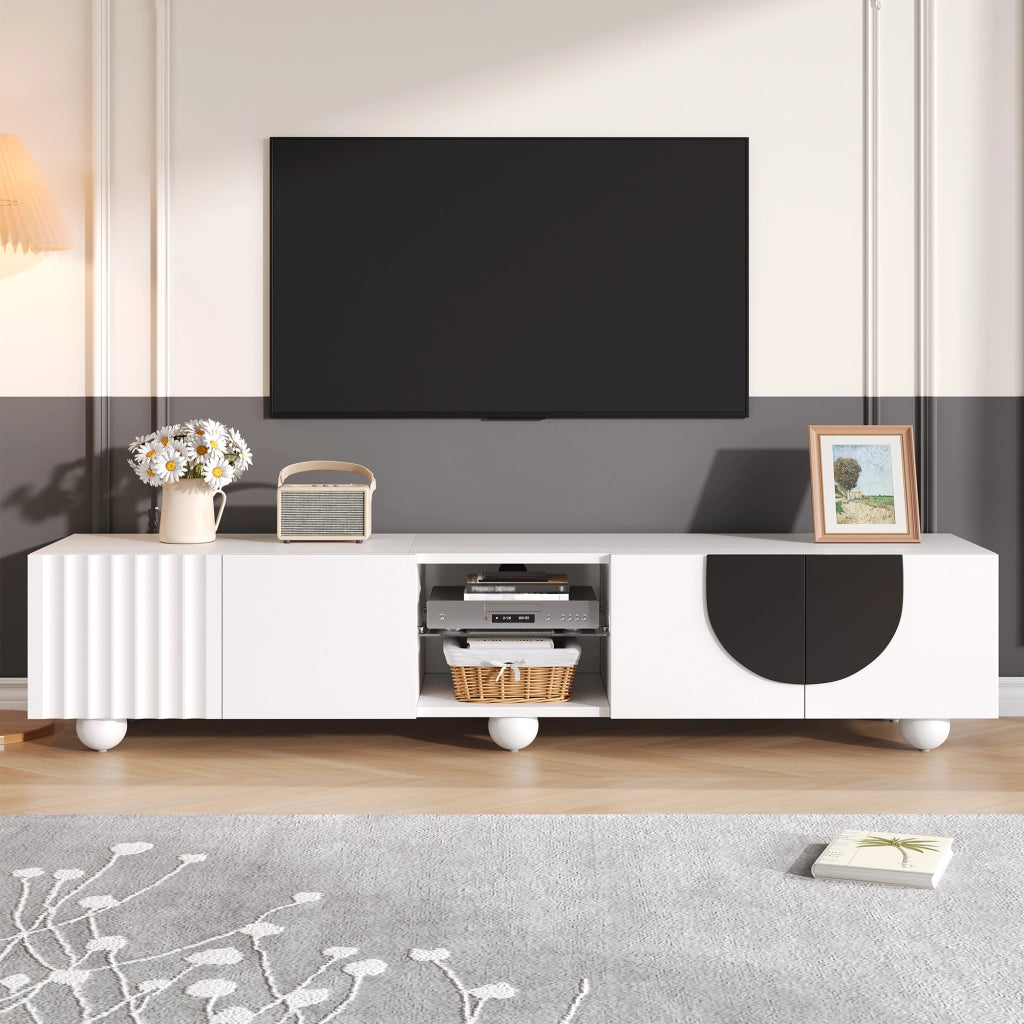 Cassettiera per TV bianca in MDF e truciolare; lunghezza 180 cm