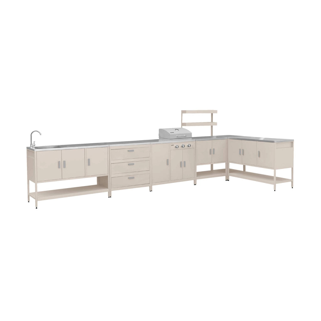 Modulo cucina da esterno con barbecue a gas a 3 bruciatori, 5 moduli,