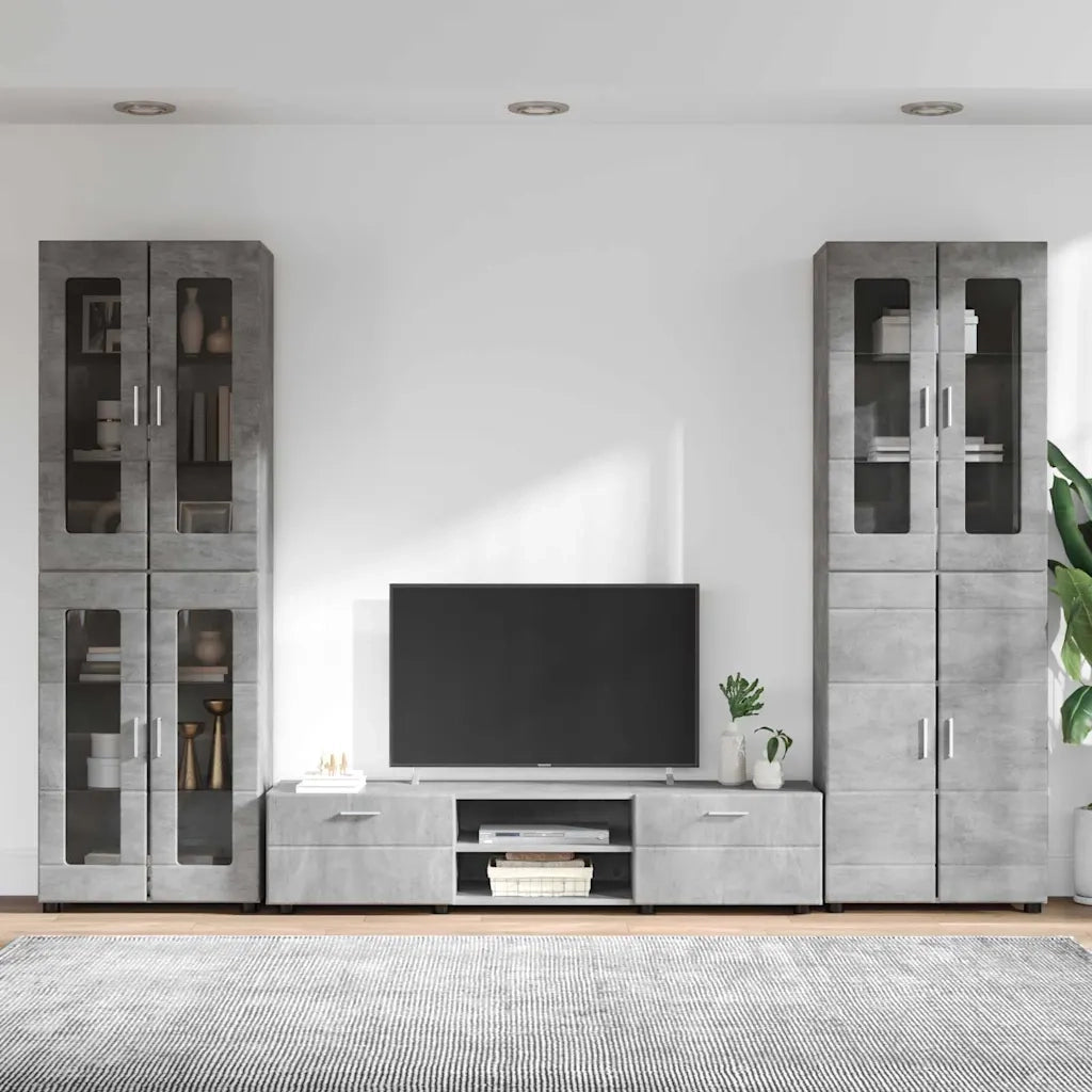 Set mobile TV con porta FLORIN Grigio cemento Legno multistrato