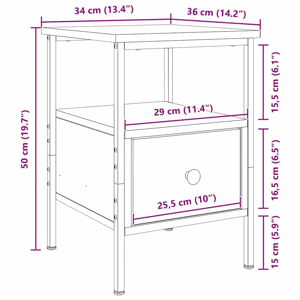 Armadio da Notte 2 pz Rovere Nero 34 x 36 x 50 cm 862924