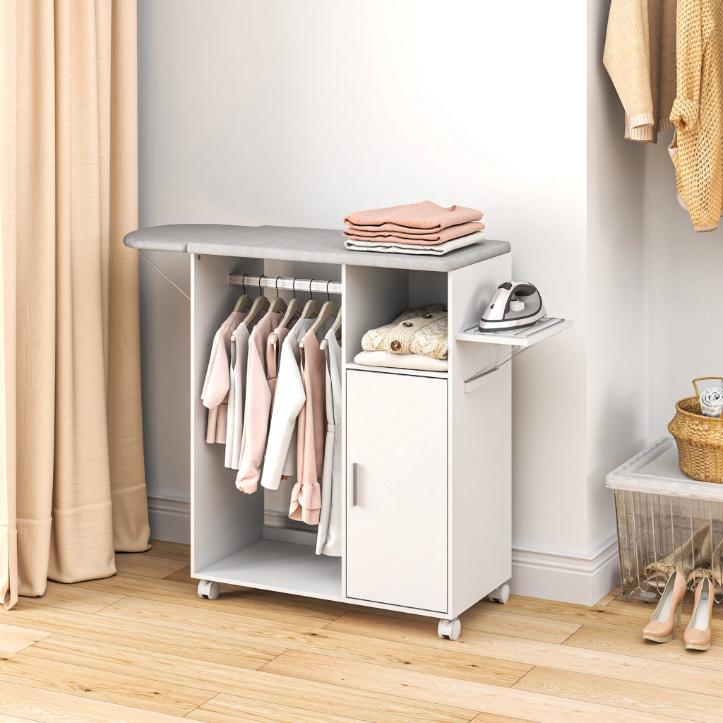Mobile da stiro con ruote e appendiabiti ¨C Minimal ¨C 127x42,5x99 cm bianco