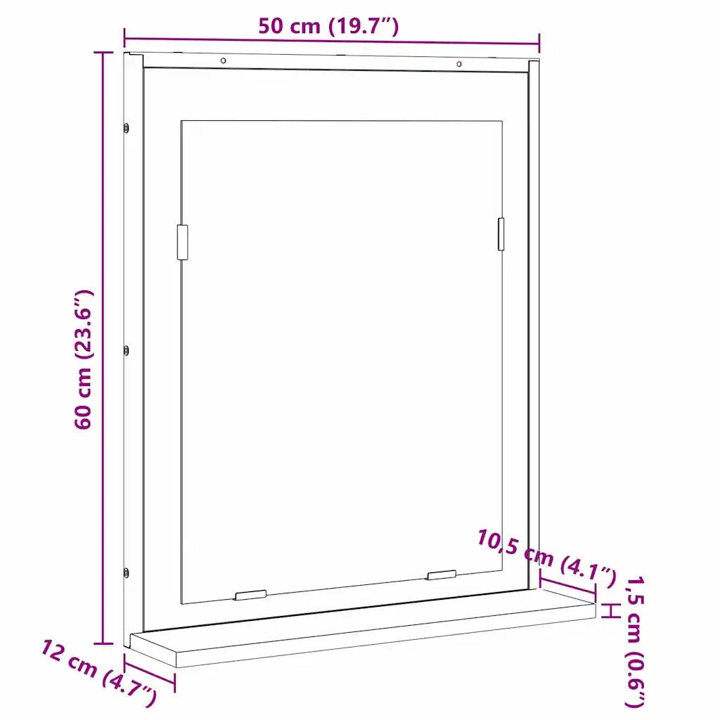 Specchio da Bagno | Specchio decorativo con lo scaffale Nero 50 x 12 x 60 cm